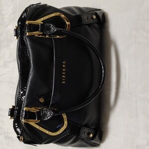 Dissona Black Leather Shoulder Bag with Gold Accents